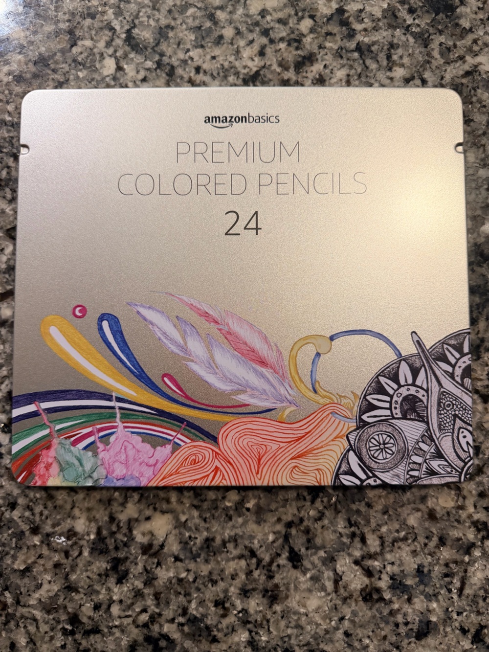 AmazonBasics Premium Colored Pencils Tin - Silver, 24-Count